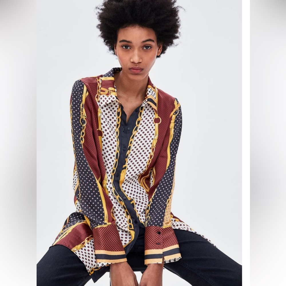 Zara satin chain printed tunic shirt